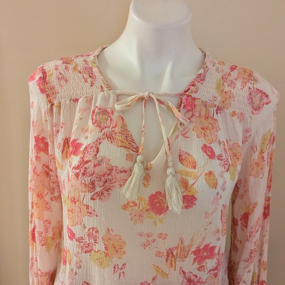 Joie pale pink with bright pink and yellow floral print top size S - Picture 4 of 8